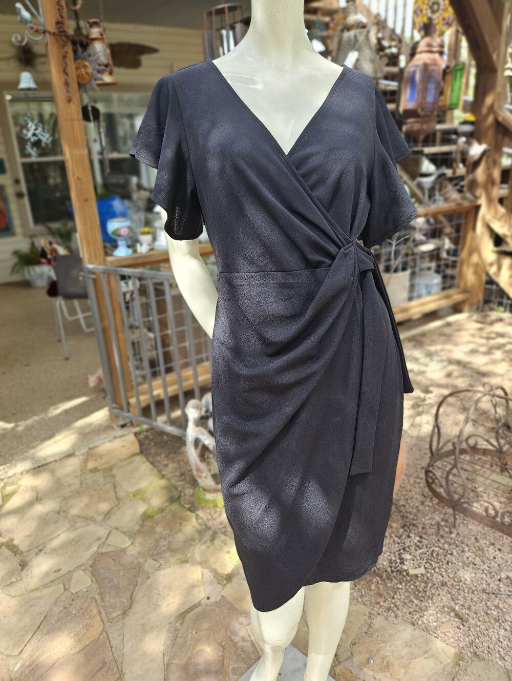New W Tag Oten Home Black Sexy Sash Belt Wrap Midi Dress L